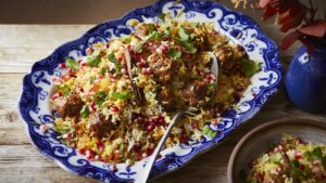 Veggie meatball biryani