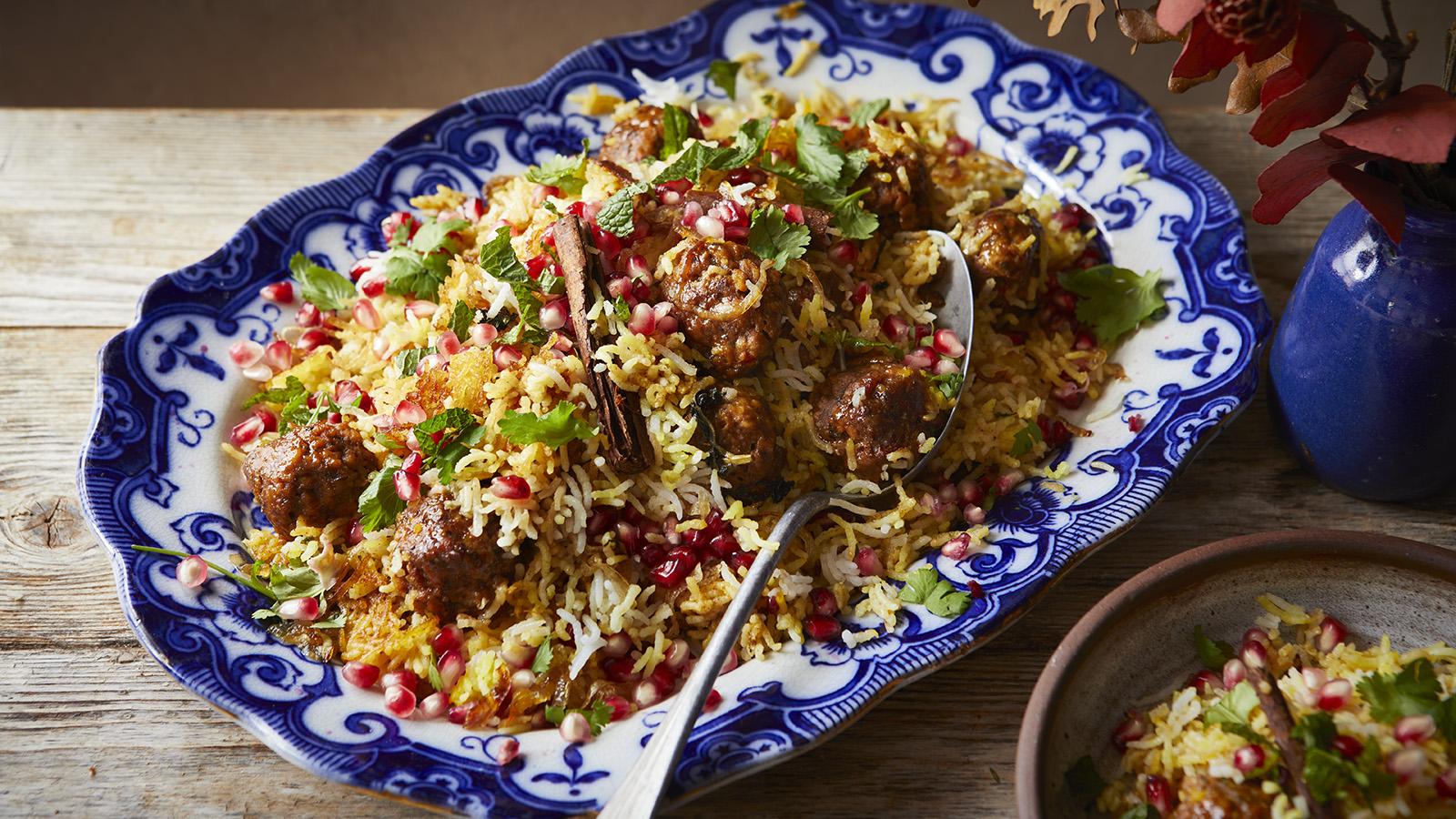 Veggie meatball biryani